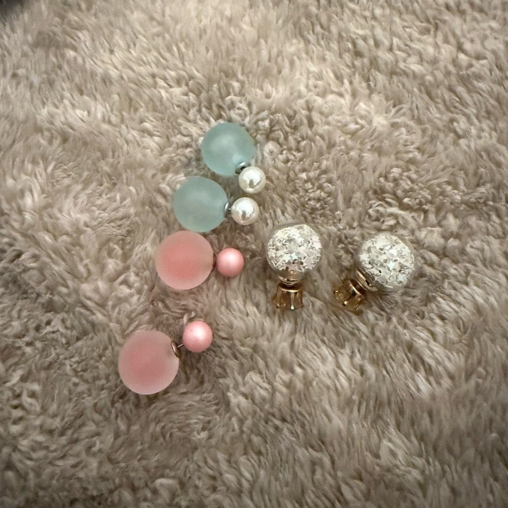 Double-Sided Stud Earrings - Pink, Mint & Silver